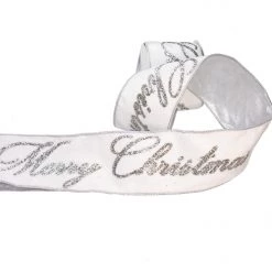 The Christmas Palace Ribbon & Bows 4" X 5YD WHITE VELVET MERRY CHRISTMAS RIBBON