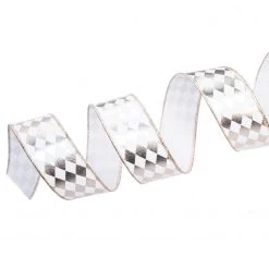 The Christmas Palace 2.5" X 10YD PLATINUM & WHITE HARLEQUIN RIBBON Ribbon & Bows